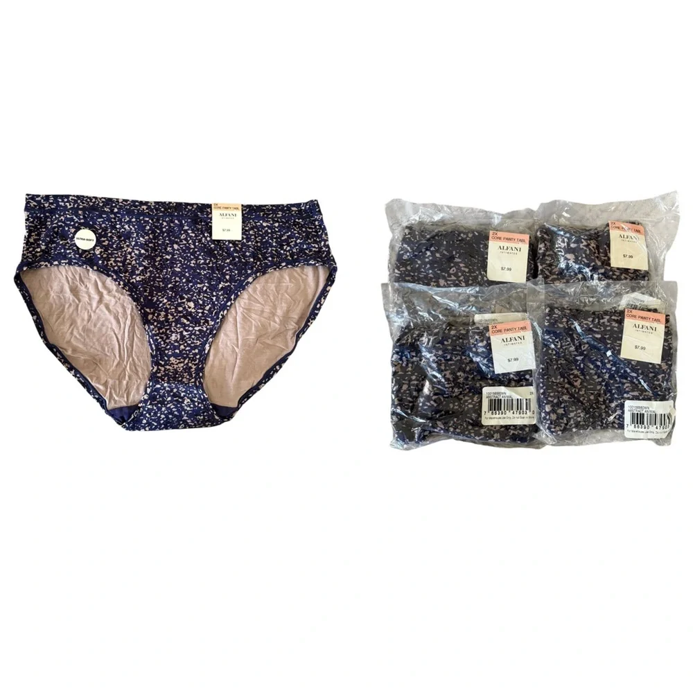 New 2X Alfani Core Panty Underwear Bundle Navy Animal Print